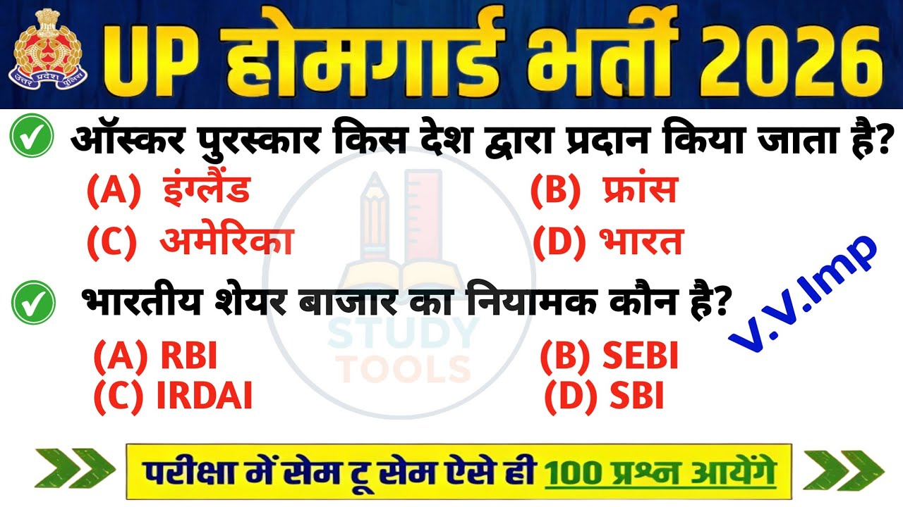 UP Home Guard भर्ती 2025 | UP GK Top 100 Questions | UP GK Previous Year Questions Paper | Part 37