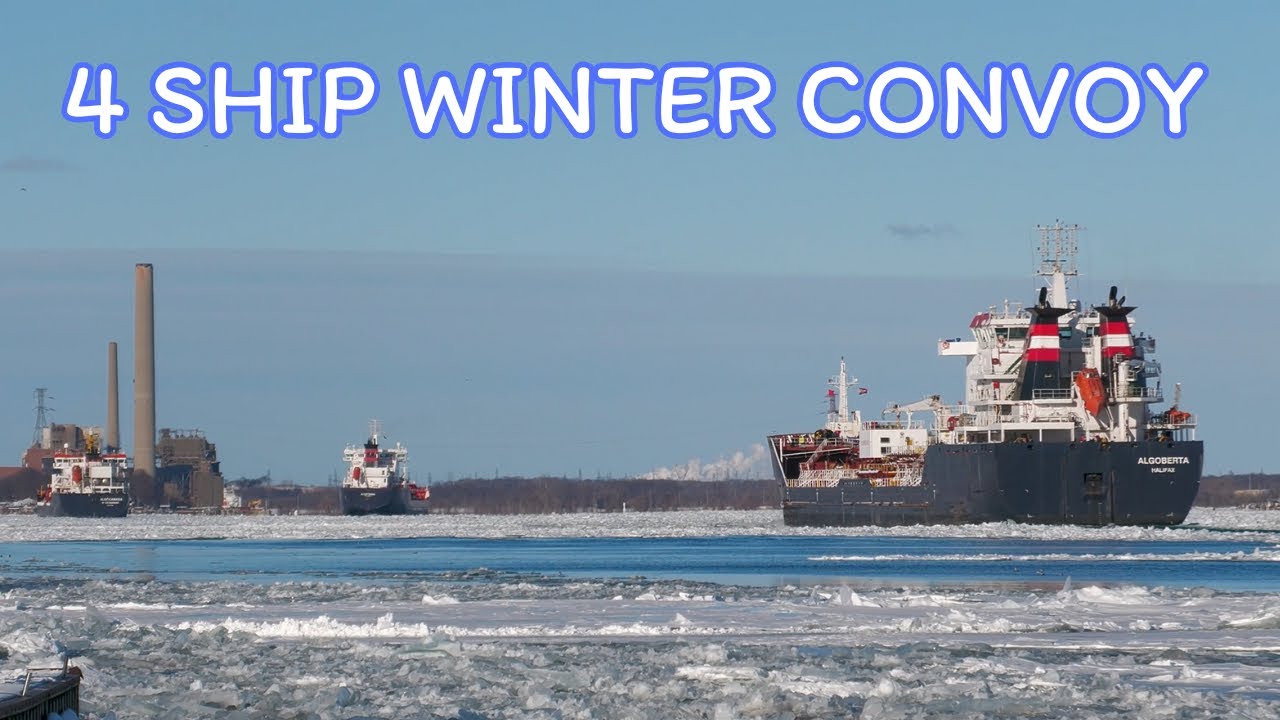 Coast Guard Icebreaker Leads a Winter Ship Convoy!