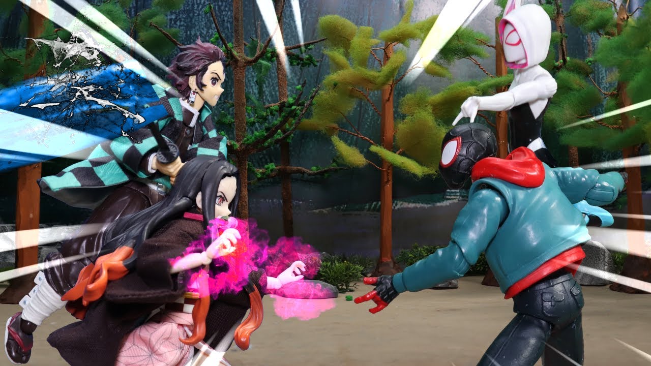 Spider Men vs Tanjiro Stop Motion - Demon Slayer : Into the Spider Verse