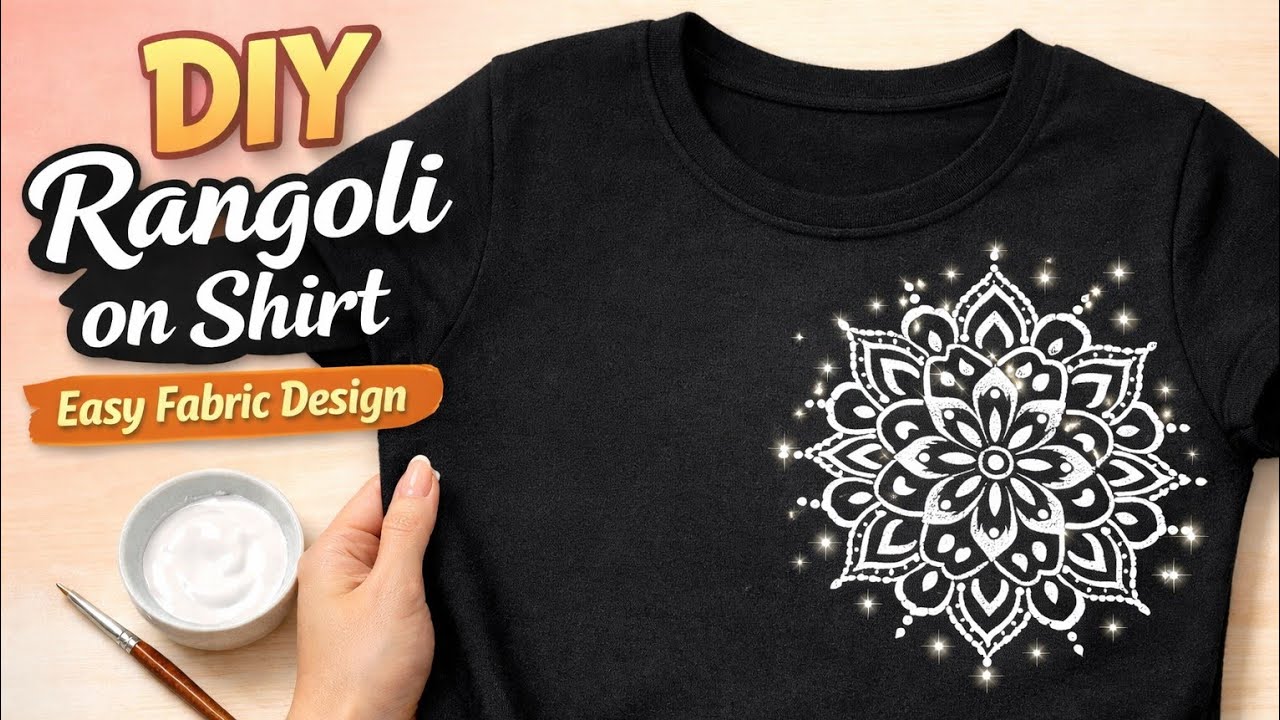 DIY Rangoli Design on Black Shirt | Easy Fabric Painting | Traditional Chukkala Muggulu Design