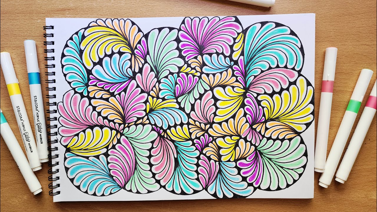 How To Draw Simple colorful Zentangle Art For Beginners