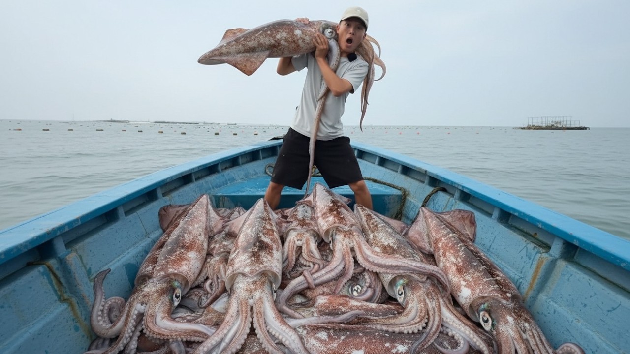 Thử Thách Sinh Tồn Nơi Hoang Dã - Câu Mực Khổng Lồ Ăn Tại Chỗ Trúng Đậm Trăm Cân