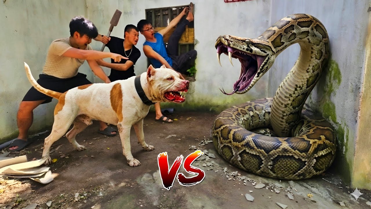 Brave Hunter Use Pitbull Dog Catch Giant Pythons
