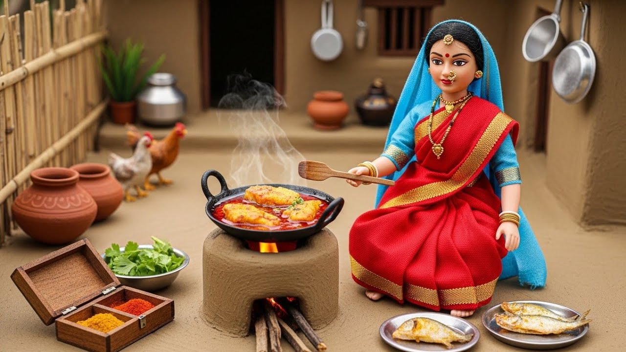 Miniature Doll Fish Curry Cooking ASMR | Rural Bangladeshi Village Kitchen Life