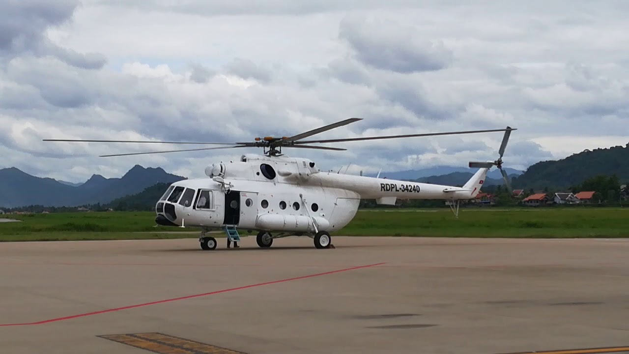 Lao airforce helicopter take of in lpb