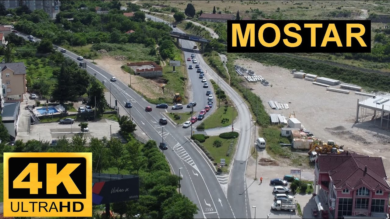 Mostar. Asfaltiranje na sjevernom ulazu u grad.Dron 4K.