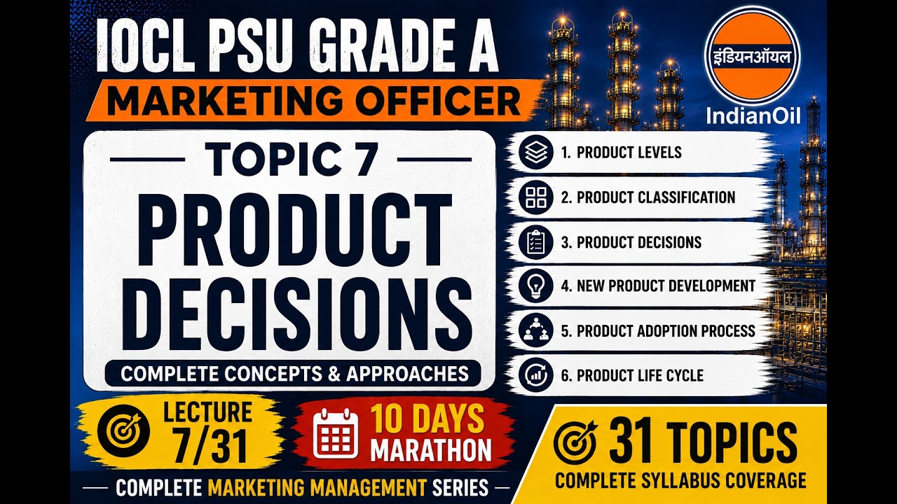 IOCL PSU Grade A Marketing Officer | Product Decisions Lecture 7/31 | 10 Days Marathon | 20 MCQs