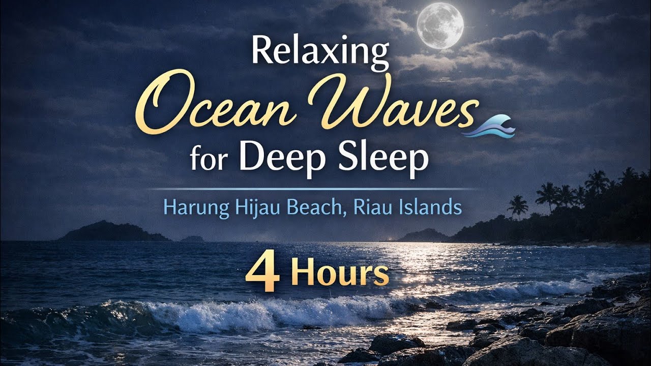 Relaxing Ocean Waves for Deep Sleep 🌊 | Harung Hijau Beach, Riau Islands (4 Hours)