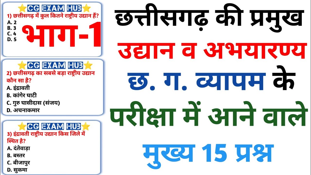 छत्तीसगढ़ सामान्य ज्ञान | राष्ट्रीय उद्यान व अभयारण्य Important Questions | CG GK QUESTIONS | CG exa