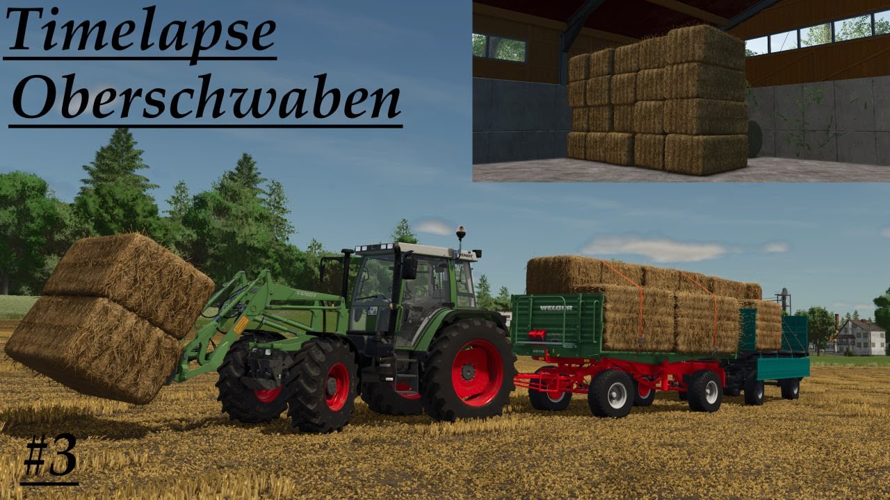 LS25 Timelapse Oberschwaben #3 Strohballen sammeln mit dem Fendt GTA 380!