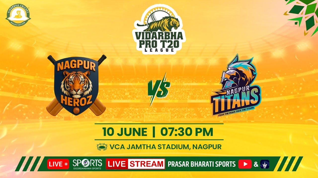 LIVE Cricket - Nagpur Heroz vs Nagpur Titans - Vidarbha Pro T20 League | Doordarshan Sports