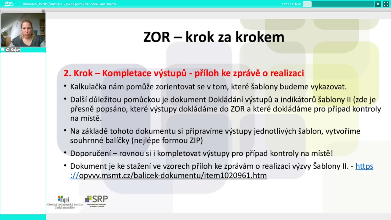 webinář Šablony II – Jak na první ZOR, podpora škol formou projektů zjednodušeného vykazování