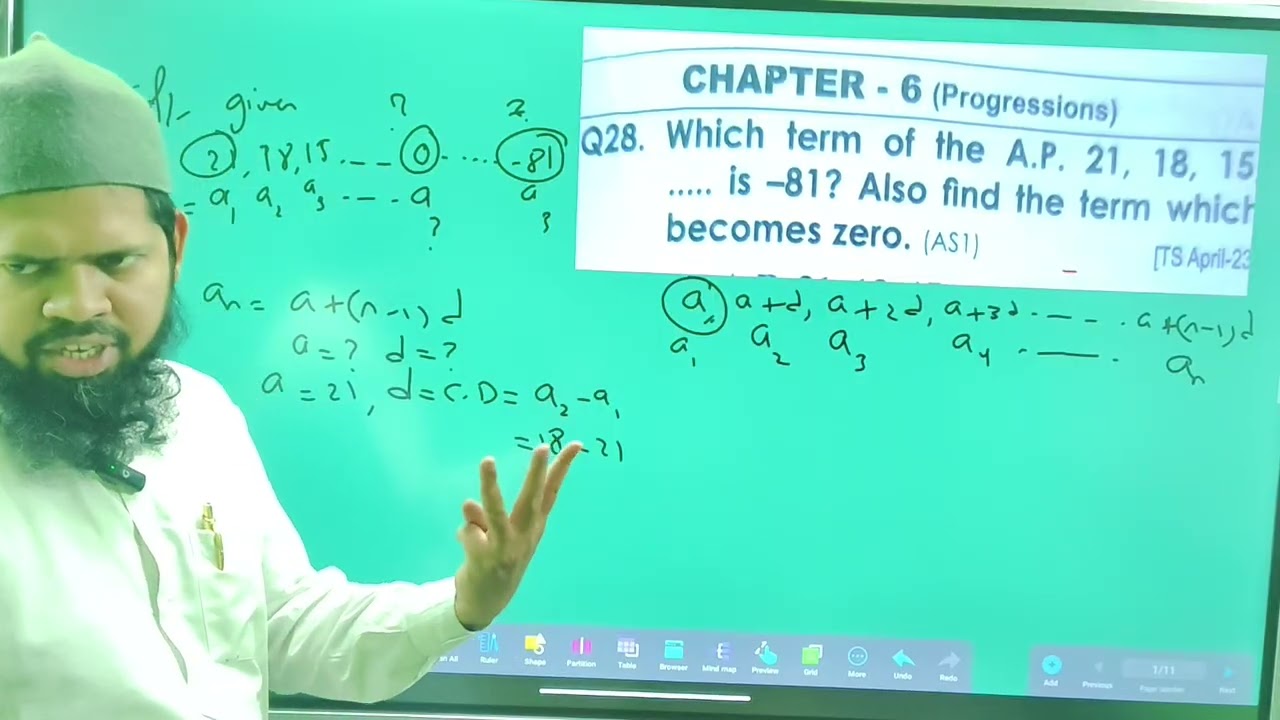 ⚡Progressions SAQ 1 | AP & GP | 10th Class Maths | TS Board & CBSE | 21, 18, 15, ......-81 Zero Term