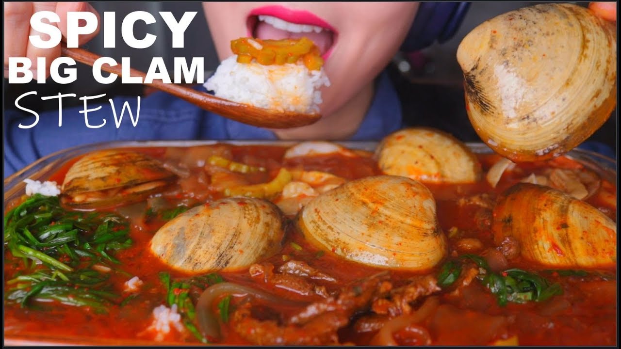 ASMR SPICY SEAFOOD CLAM STEW + CHIVES + RICE + BEEF + NOODLES | 海鲜咀嚼音 | 먹방