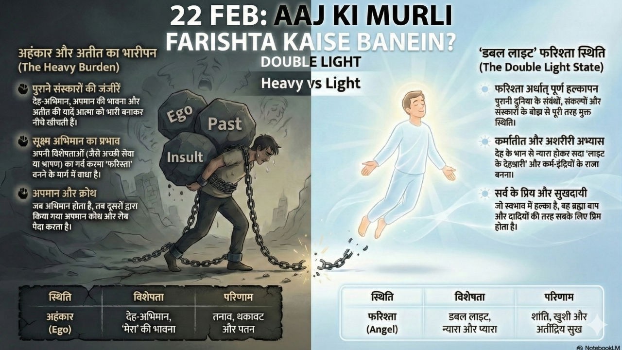 22-02-2026 आज की मुरली | डबल लाइट फरिश्ता बनो | सेवा में अशरीरी अवस्था