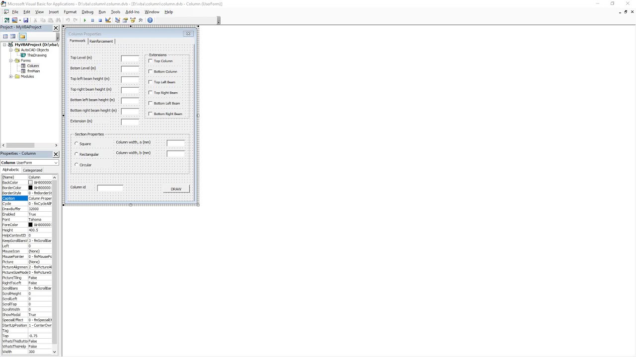 Drawing Column Rebar Details with VBA in Autocad