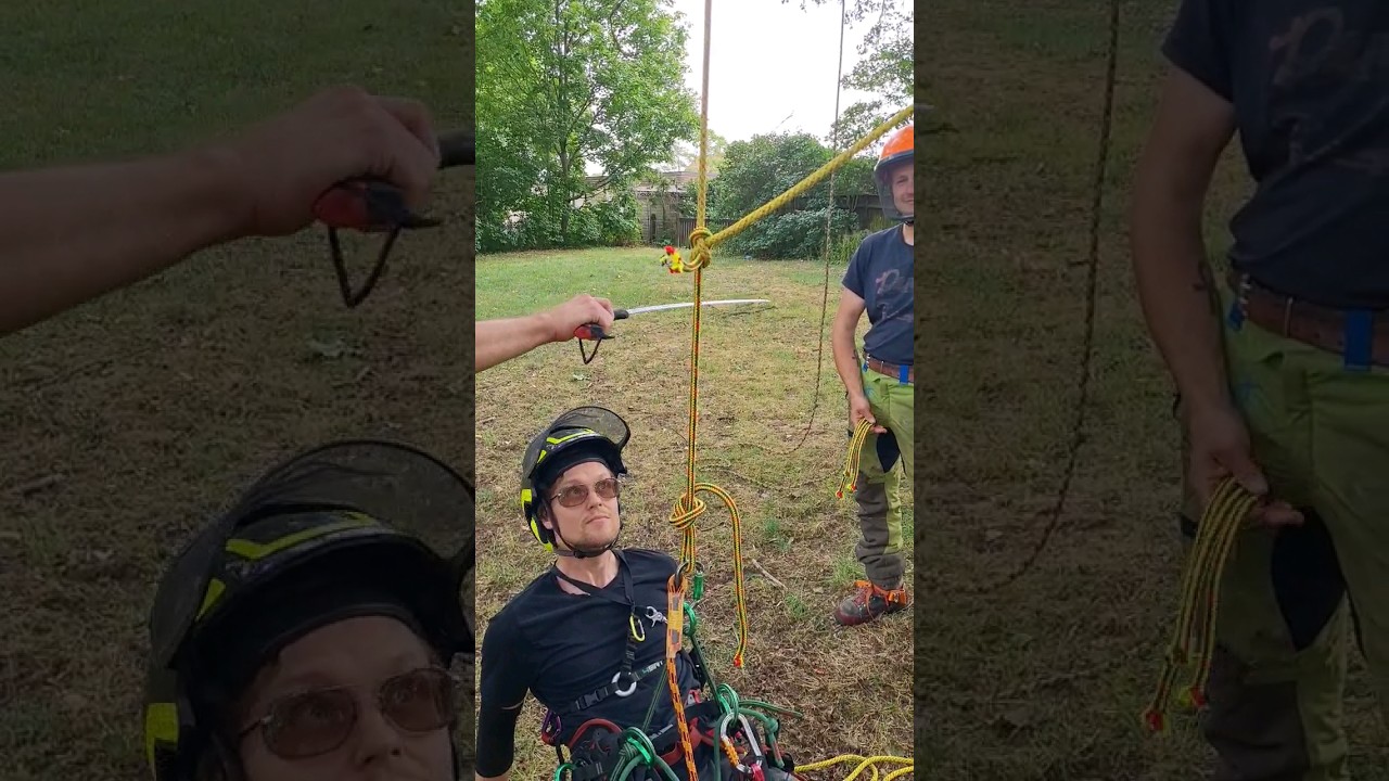 Cutting climbing rope for training purposes. 