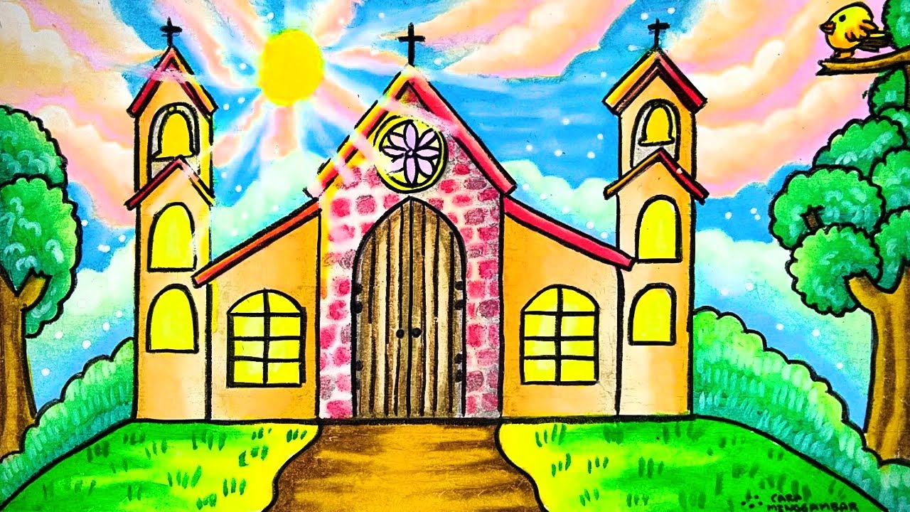 Cara Menggambar dan Mewarnai Tema Rumah Ibadah Gereja yang Bagus dan Mudah untuk Pemula