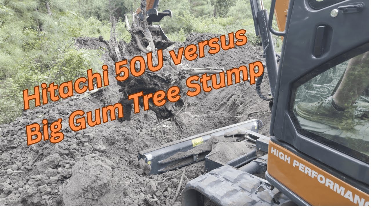 Digging a huge Gum Stump out of the new road- Hitachi 50