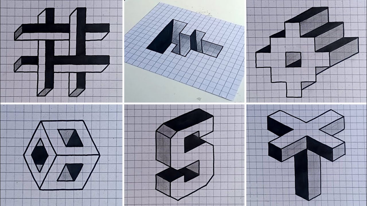 Graph Paper Drawings | How to draw 3D on Graph Paper | Easy 3D Drawings on Graph