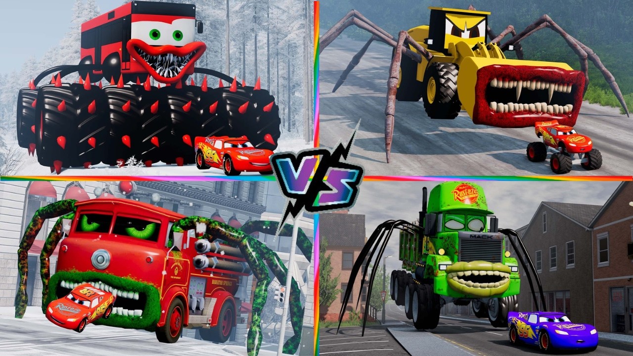 GIANT MUTANT TRUCKS 🆚 MONSTER CARS 😱 (Huggy Bus) TILES HOP EDM RUSH! 🔥