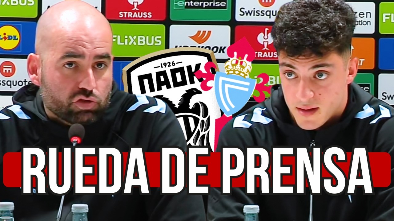 Claudio Giráldez y Hugo Álvarez en la previa del Celta vs PAOK