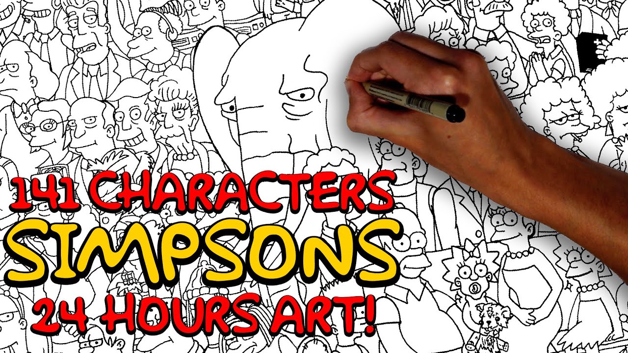Drawing 141 Simpsons characters in 24 HOURS IN ONE ART!