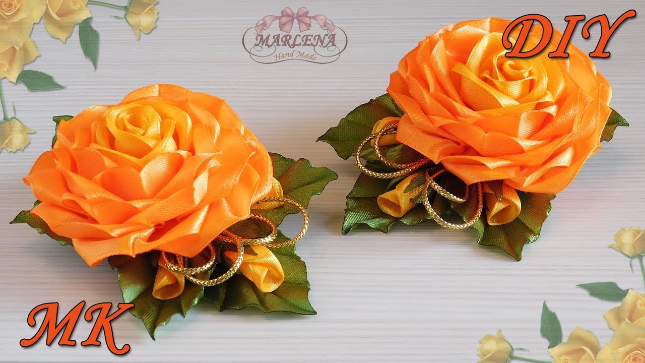🌹 РОЗА ИЗ ЛЕНТ. Украшение на заколку, ободок. Цветы канзаши МК/DIY