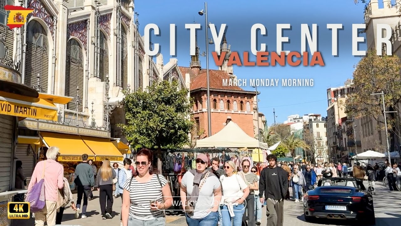 March Monday Morning in Valencia City Center, Spain Walking Tour 4K