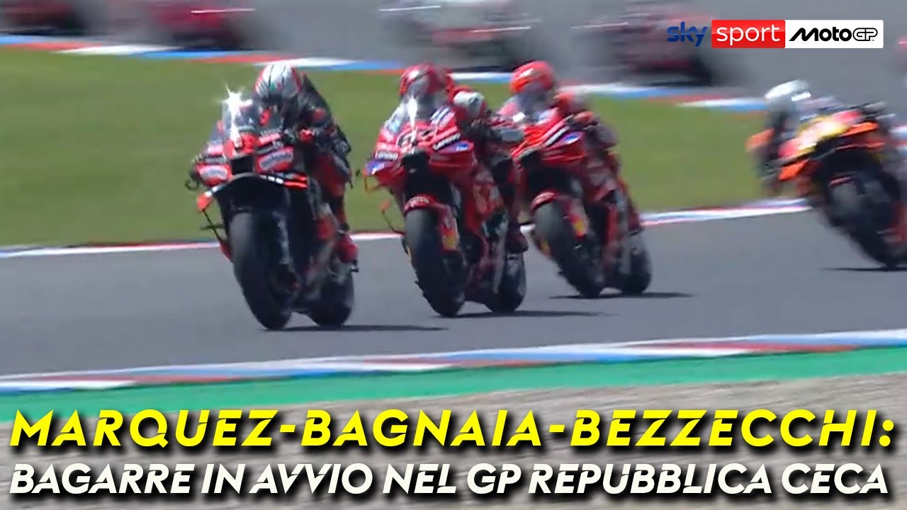 MotoGP, Marquez - Bagnaia - Bezzecchi in lotta nel GP Repubblica Ceca (Brno), bagarre in partenza