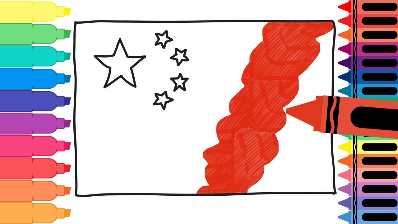 How to Draw China Flag - Drawing the Chinese Flag - Coloring Pages for kids | Tanimated Toys