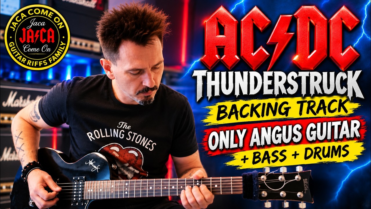 Thunderstruck -  AC/DC - Backing Track - Only Angus Guitar + bass + drums - For Play Malcolm Part