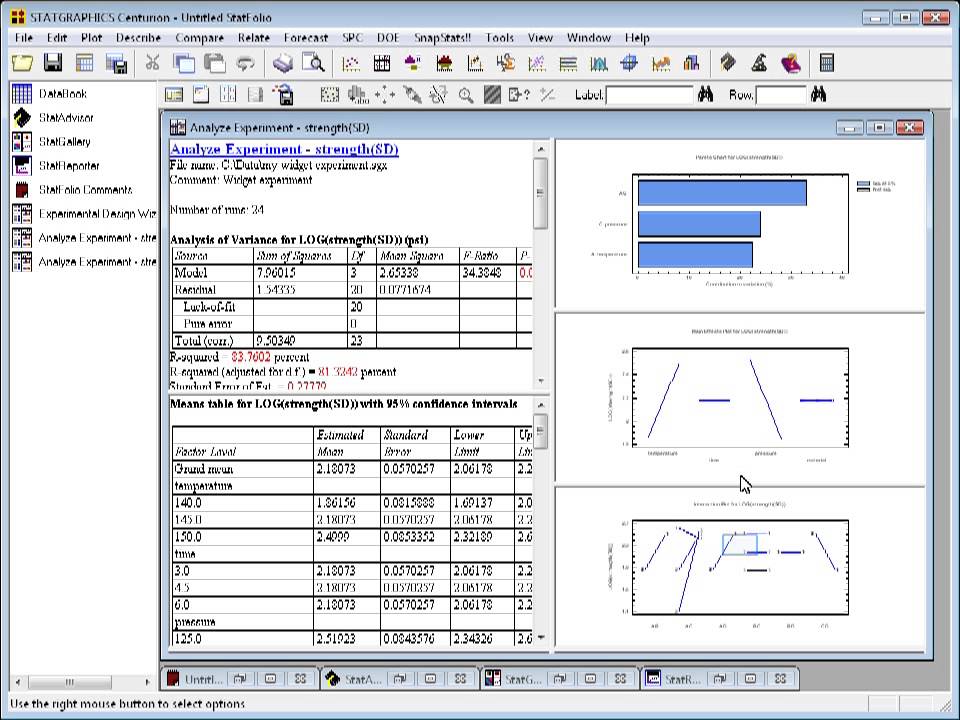 Statgraphics DOE Step 8 - Analyzing the Data using the DOE Wizard