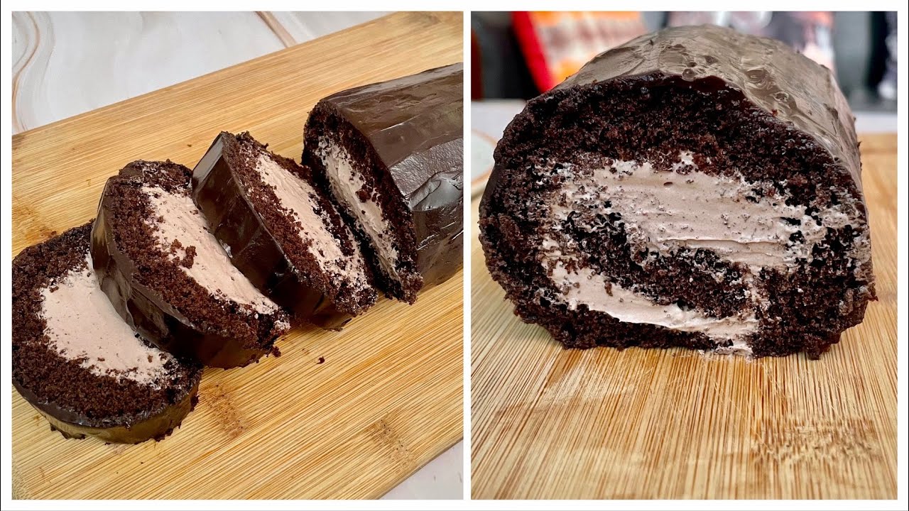 EGGLESS Chocolate Coffee Swiss Roll On Pan | EASY Christmas Special Cake Roll |NO Bake, No Egg Rolls