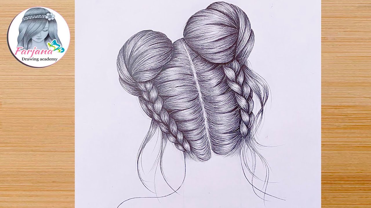 How to draw Double Buns Hairstyle || Step by step drawing for beginners || A girl (Backside) drawing