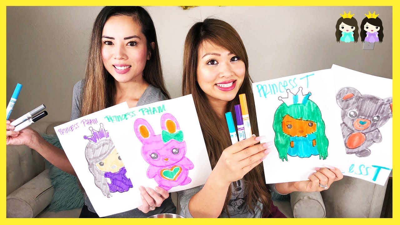 3 Marker Challenge with Sister! Princess Squad, Winkie, and Karat