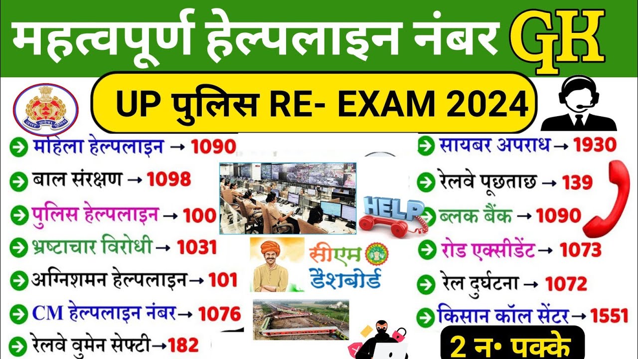 UP GK | Helpline Numbers List, UP Helpline Number, UP GK For UP Police Re-Exam 2024 , आपातकालीन नंबर