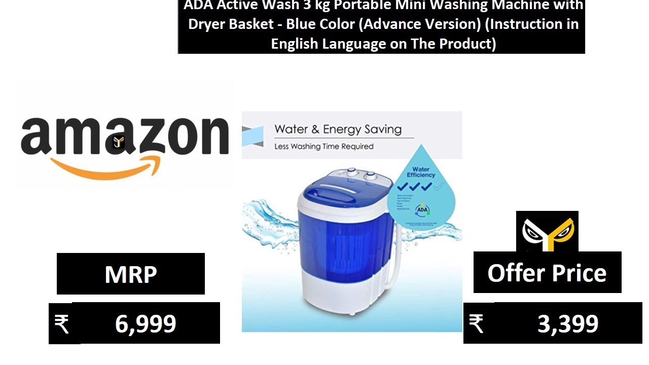 ADA Active Wash 3 kg Portable Mini Washing Machine with Dryer Basket - Blue Color