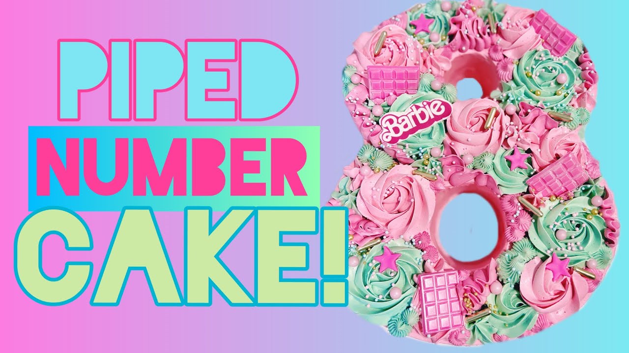 PIPED NUMBER 8 CAKE with Barbie Theme! 💗 Buttercream Cake decorating piping