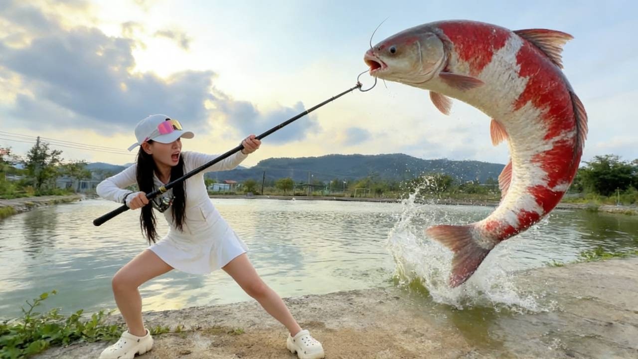 美女拿盲盒換釣費，第一次釣海鰱鳙，結果被老闆娘上了一課！這一釣血虧一台平板… 【女釣友微微 】