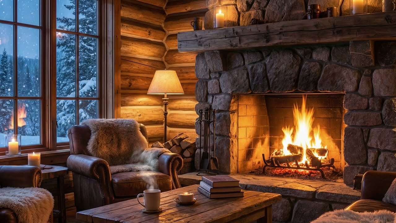 1 Hour Crackling Fireplace & Howling Wind Sounds for Sleep, Study & Relaxation