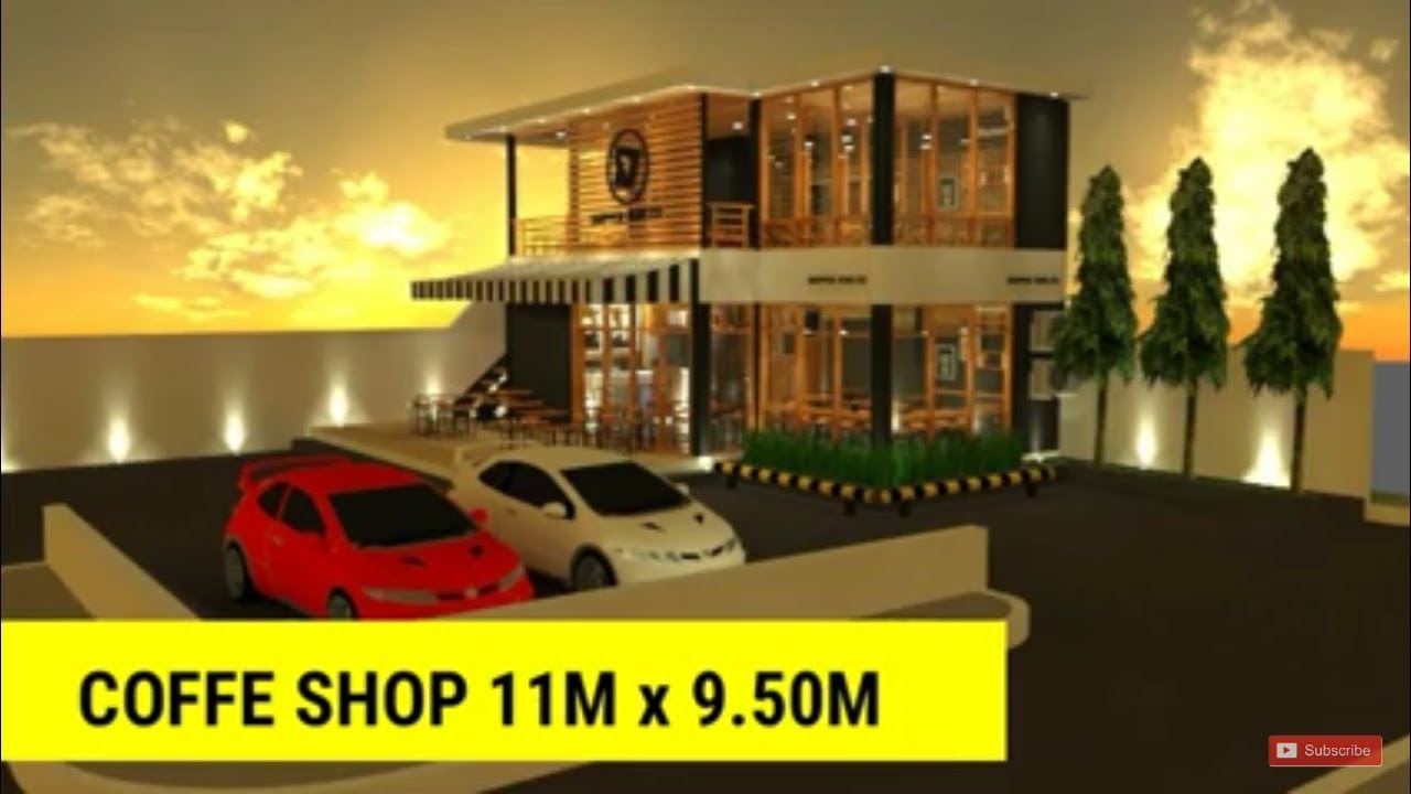 Desain Cafe Modern Kekinian (Coffe Shop Minimalis) 11M x 9.50M