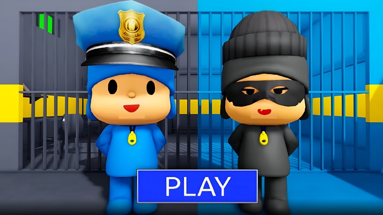 pocoyo police vs thief prison run! (obby) gameplay #roblox #scaryobby #games