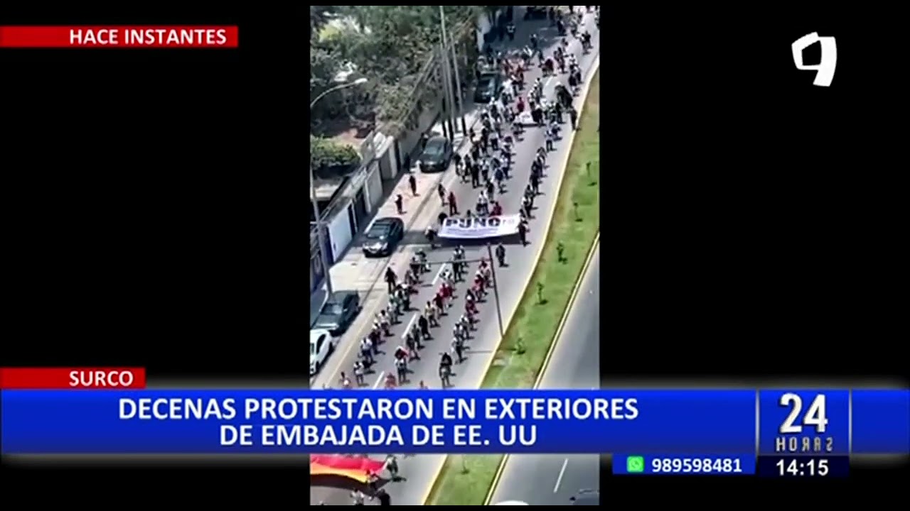 Surco: Decenas de manifestantes protestan en exteriores de la embajada de EE.UU.