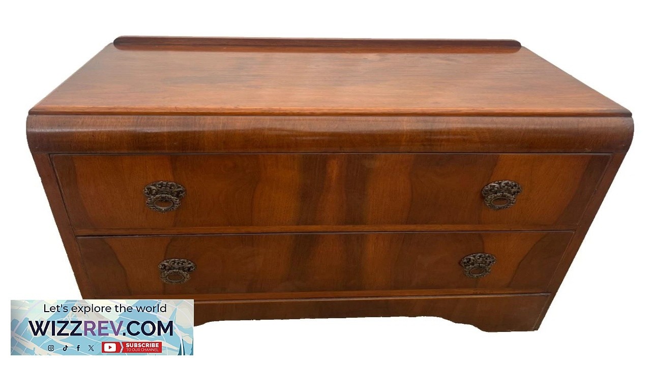 Vintage Art Deco style Dresser Chest Two Drawers Brass Pulls Waterfall Top