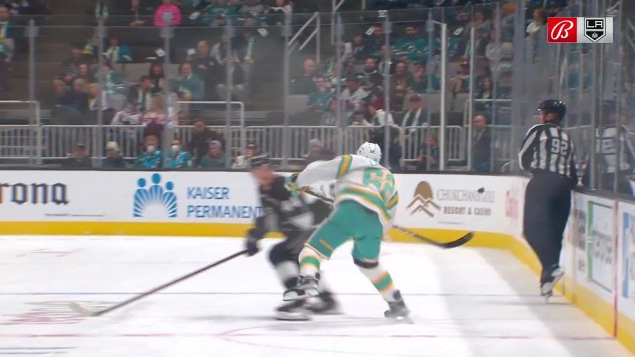 Mikey Anderson levels Kevin Lebanc with a hip check then gets a poke check and forces a turnover.