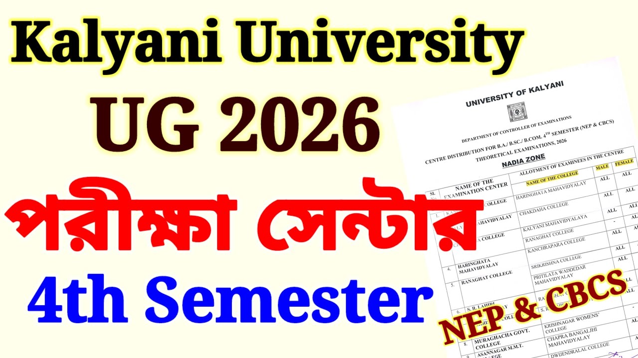 Kalyani University UG 4th Semester Exam Centre 2026🔥NEP & CBCS 