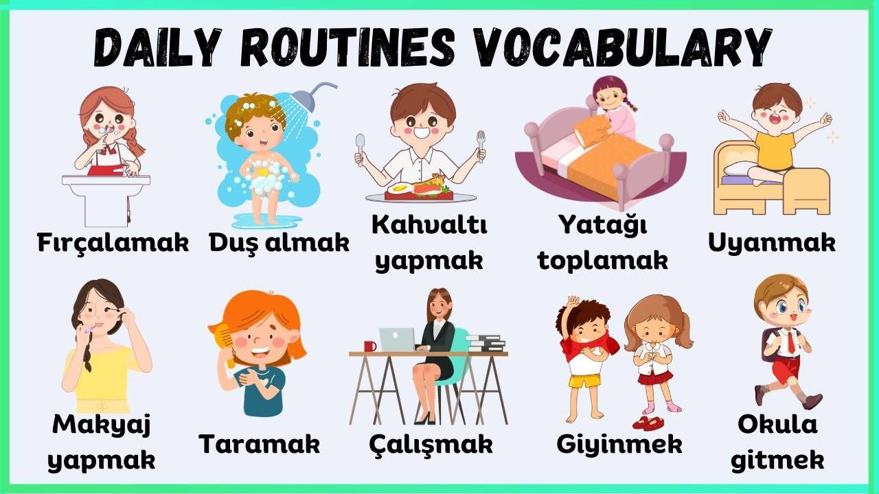 Daily Routine Vocabulary with Sentence | listen and practice