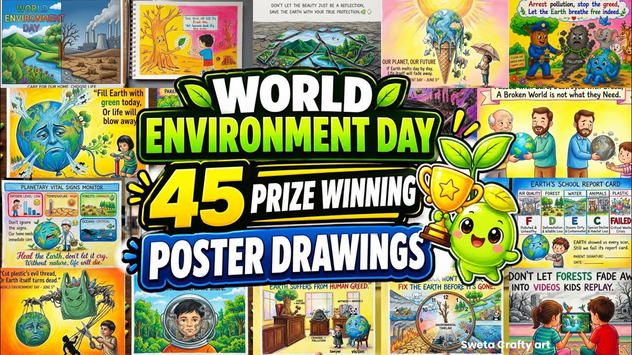 World Environment Day 45 Poster Drawings 🌍😍 | Save Environment Prize Winning Poster Drawing