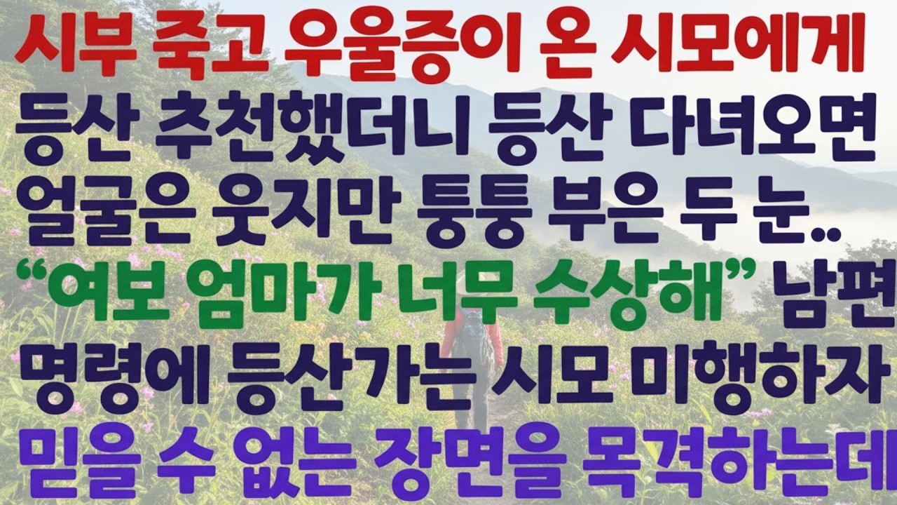 💗 신청사연 💗  우울증 온 시모를 등산 보내줬습니다… 그런데 남편이 미행하라 했습니다